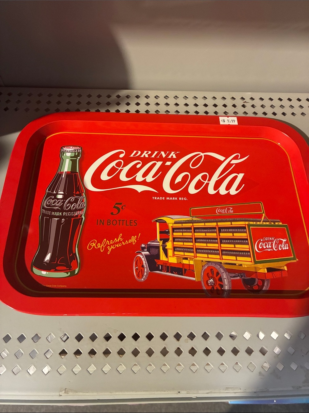 Coca Cola Red Retro Metal Serving Tray with Vintage Truck Art